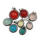 Retro Silver Stone Pendant Oval Boho Charms for DIY Necklace Earrings