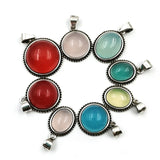 Retro Silver Stone Pendant Oval Boho Charms for DIY Necklace Earrings