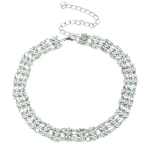 Vintage Silver Choker Necklace Hollow Geometry Short Collar Jewelry