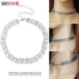 Vintage Silver Choker Necklace Hollow Geometry Short Collar Jewelry
