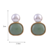 Vintage Baroque Pearl Clip Earrings with Green Stone - No Piercing