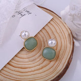 Vintage Baroque Pearl Clip Earrings with Green Stone - No Piercing