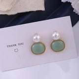 Vintage Baroque Pearl Clip Earrings with Green Stone - No Piercing