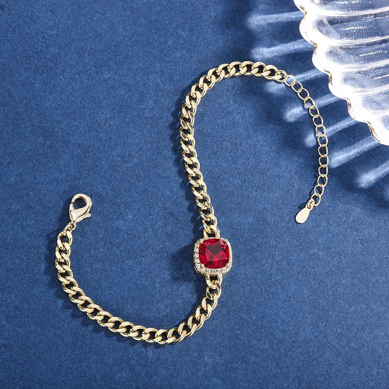 Ruby and Emerald Cuban Bracelet for Women