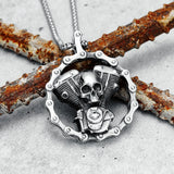 Skull Engine Necklace Chain Stainless Steel Men Skeleton Pendant Rock Punk