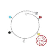 925 Silver Smile Face Pendant Chain Bracelet Colorful Enamel Charm for Women