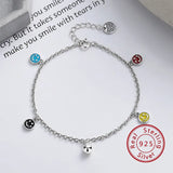 925 Silver Smile Face Pendant Chain Bracelet Colorful Enamel Charm for Women