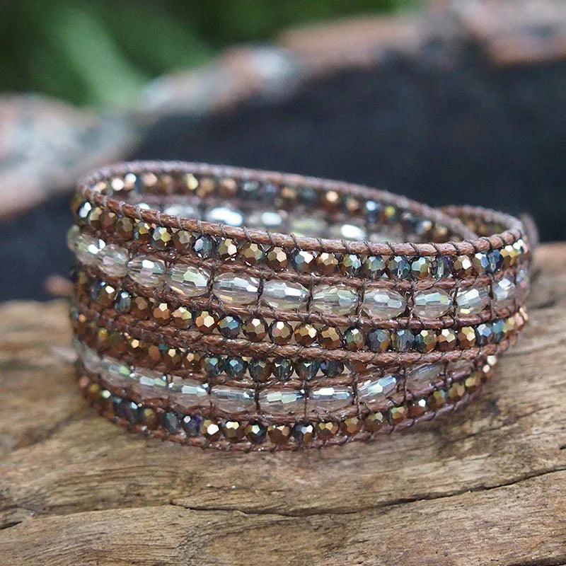 Geometric Crystal Wrap Bracelet for Women - Boho 3Rows 2Layers Beaded Jewelry