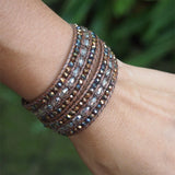 Geometric Crystal Wrap Bracelet for Women - Boho 3Rows 2Layers Beaded Jewelry