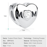 Retro Sparkling Rhinestone Forever Love Mom Photo Charm 925 Sterling Silver