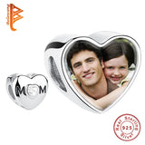 Retro Sparkling Rhinestone Forever Love Mom Photo Charm 925 Sterling Silver