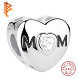 Retro Sparkling Rhinestone Forever Love Mom Photo Charm 925 Sterling Silver