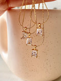 Square Green Zircon Pendant Necklace Titanium Steel