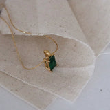 Square Green Zircon Pendant Necklace Titanium Steel