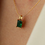 Square Green Zircon Pendant Necklace Titanium Steel