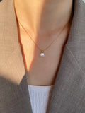 Square Green Zircon Pendant Necklace Titanium Steel