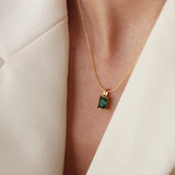 Square Green Zircon Pendant Necklace Titanium Steel
