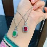 Retro Green Red Crystal Pendant Necklace for Women