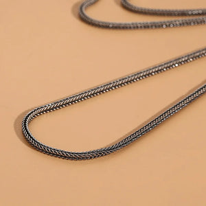 Retro Square Hemp Rope Necklace Braided Collarbone Horsewhip Chain