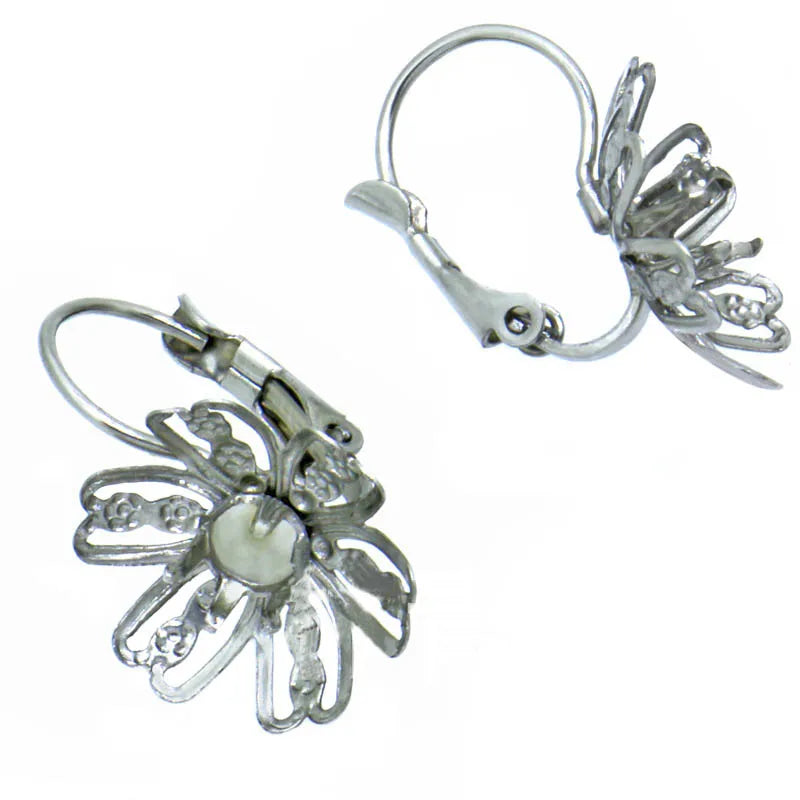 Stainless Steel Clip Hook Earrings Bases with 10mm Flower Ear Wire Blanks