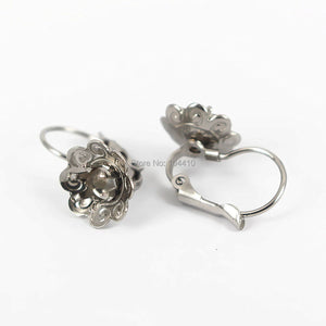 Stainless Steel Clip Hook Earrings Bases with 10mm Flower Ear Wire Blanks