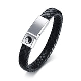 Stainless Steel Tai Chi Men's Bracelet Leather Cuff
