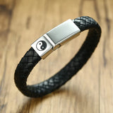 Stainless Steel Tai Chi Men's Bracelet Leather Cuff