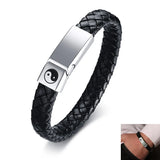 Stainless Steel Tai Chi Men's Bracelet Leather Cuff