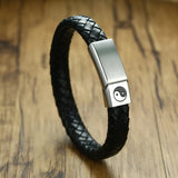 Stainless Steel Tai Chi Men's Bracelet Leather Cuff