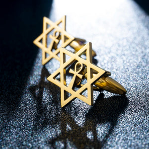 Retro Star of David Cufflinks Stainless Steel Egypt Ankh Amulet Men Jewelry
