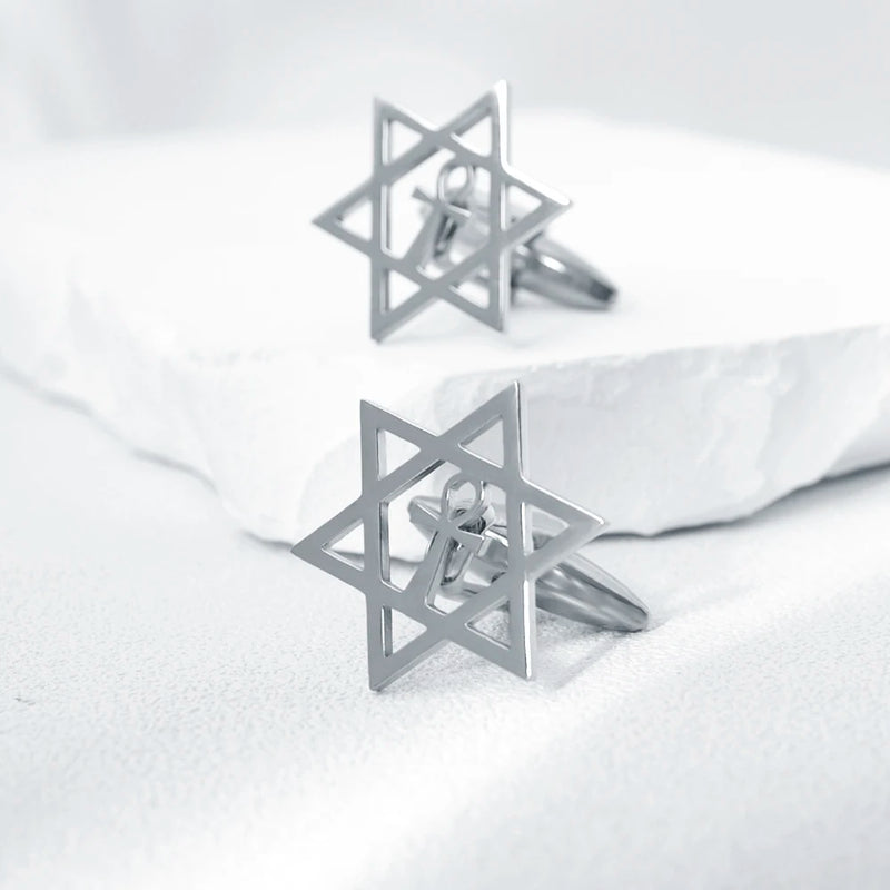 Retro Star of David Cufflinks Stainless Steel Egypt Ankh Amulet Men Jewelry