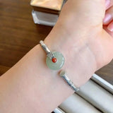 Vintage Sterling Silver Bamboo Bracelet with Jade Peace Buckle