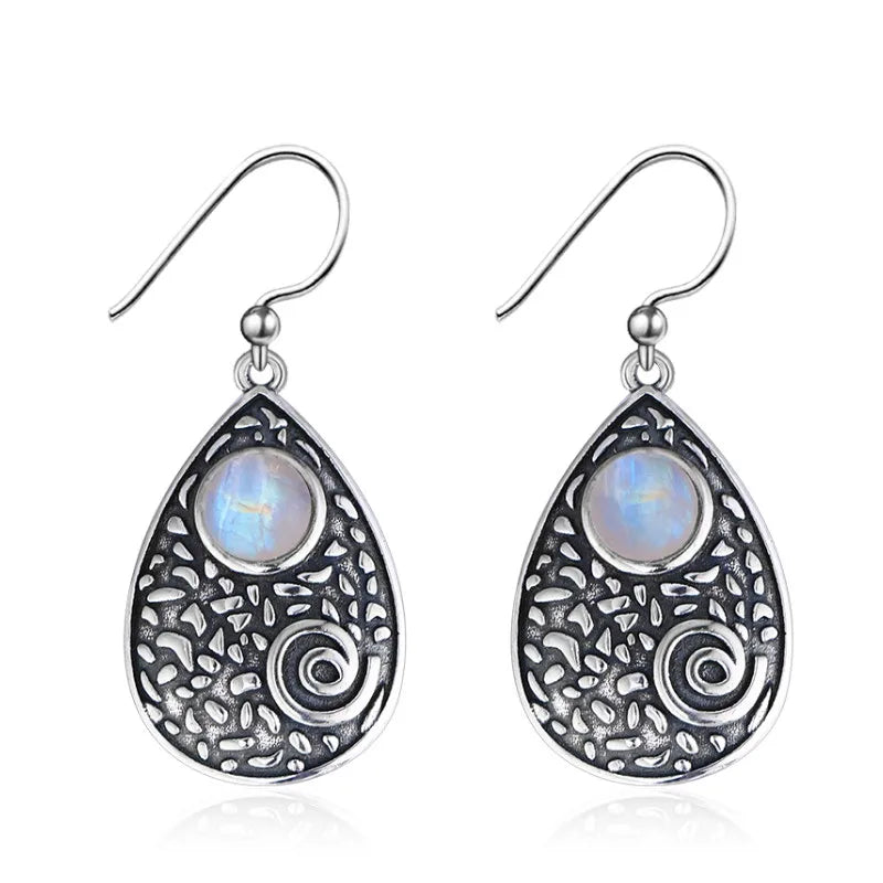 925 Silver Moonstone Charoite Drop Earrings Wedding Party