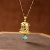 Retro Style Bell Clock-Shaped Necklace S925 Silver Turquoise Pendant