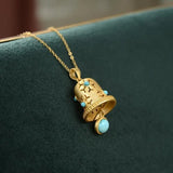 Retro Style Bell Clock-Shaped Necklace S925 Silver Turquoise Pendant