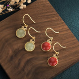 Vintage Style Earrings with Hotan Jade & Agate Inlay