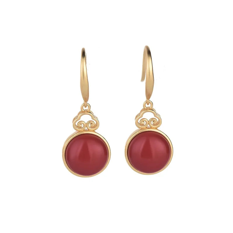 Vintage Style Earrings with Hotan Jade & Agate Inlay