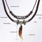 Retro Style Dog Tooth Pendant Necklace Brown Leather Cord Choker 3XUA