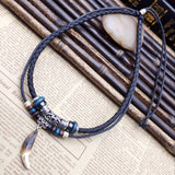 Retro Style Dog Tooth Pendant Necklace Brown Leather Cord Choker 3XUA