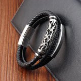 Stylish Stainless Steel Men's Leather Bracelet
