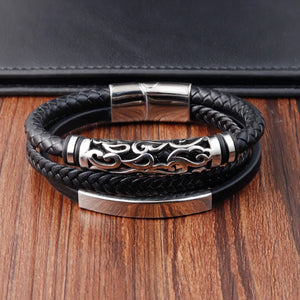 Stylish Stainless Steel Men's Leather Bracelet