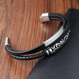 Stylish Stainless Steel Men's Leather Bracelet