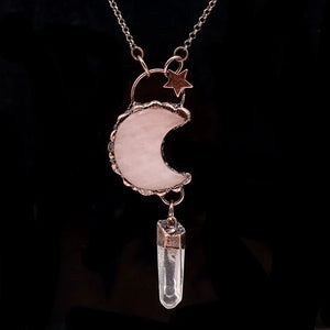Retro Style Natural Stone Crescent Moon Pendant Necklace For Women