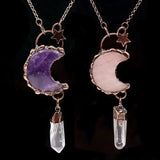 Retro Style Natural Stone Crescent Moon Pendant Necklace For Women