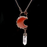Retro Style Natural Stone Crescent Moon Pendant Necklace For Women