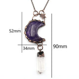 Retro Style Natural Stone Crescent Moon Pendant Necklace For Women