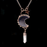Retro Style Natural Stone Crescent Moon Pendant Necklace For Women
