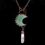Retro Style Natural Stone Crescent Moon Pendant Necklace For Women