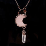 Retro Style Natural Stone Crescent Moon Pendant Necklace For Women