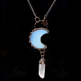 Retro Style Natural Stone Crescent Moon Pendant Necklace For Women
